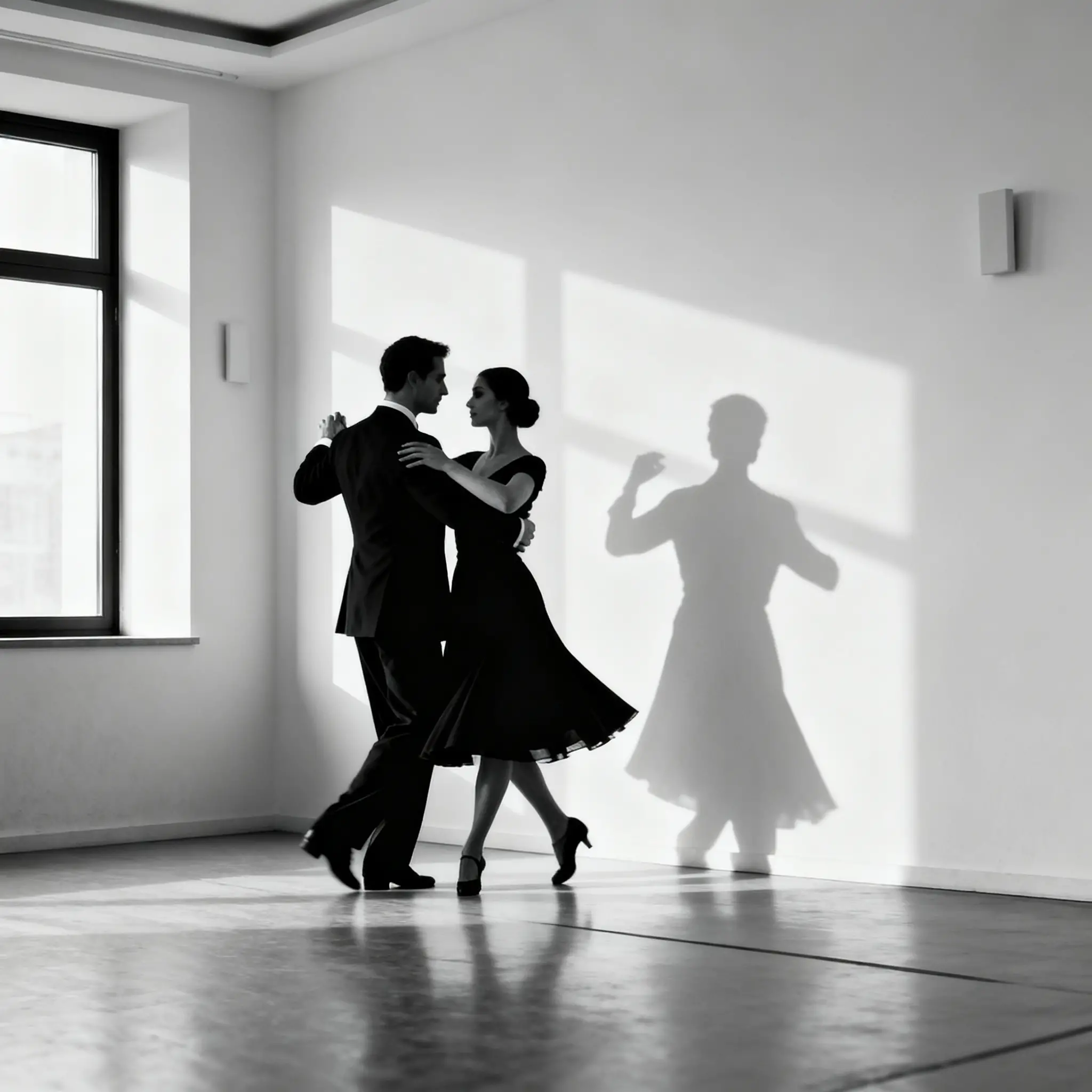A Silhouetted Couple Dances In A Modern Interior Beside A Window