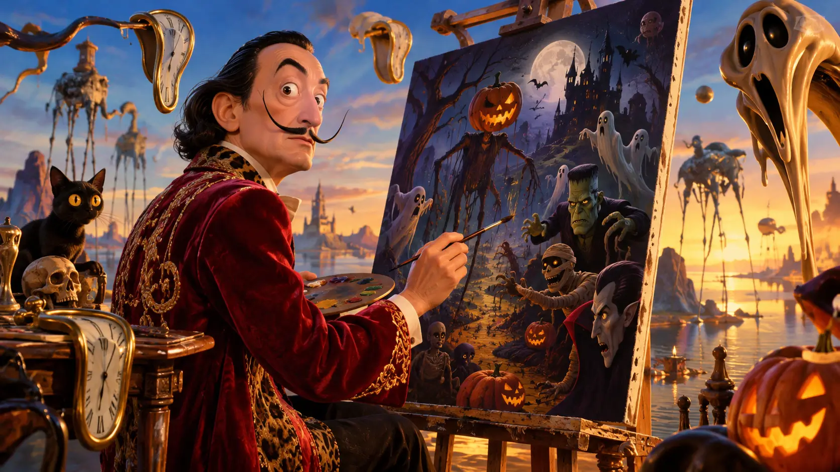 Salvador Dalí peint une scène d’Halloween surréaliste peuplée de monstres