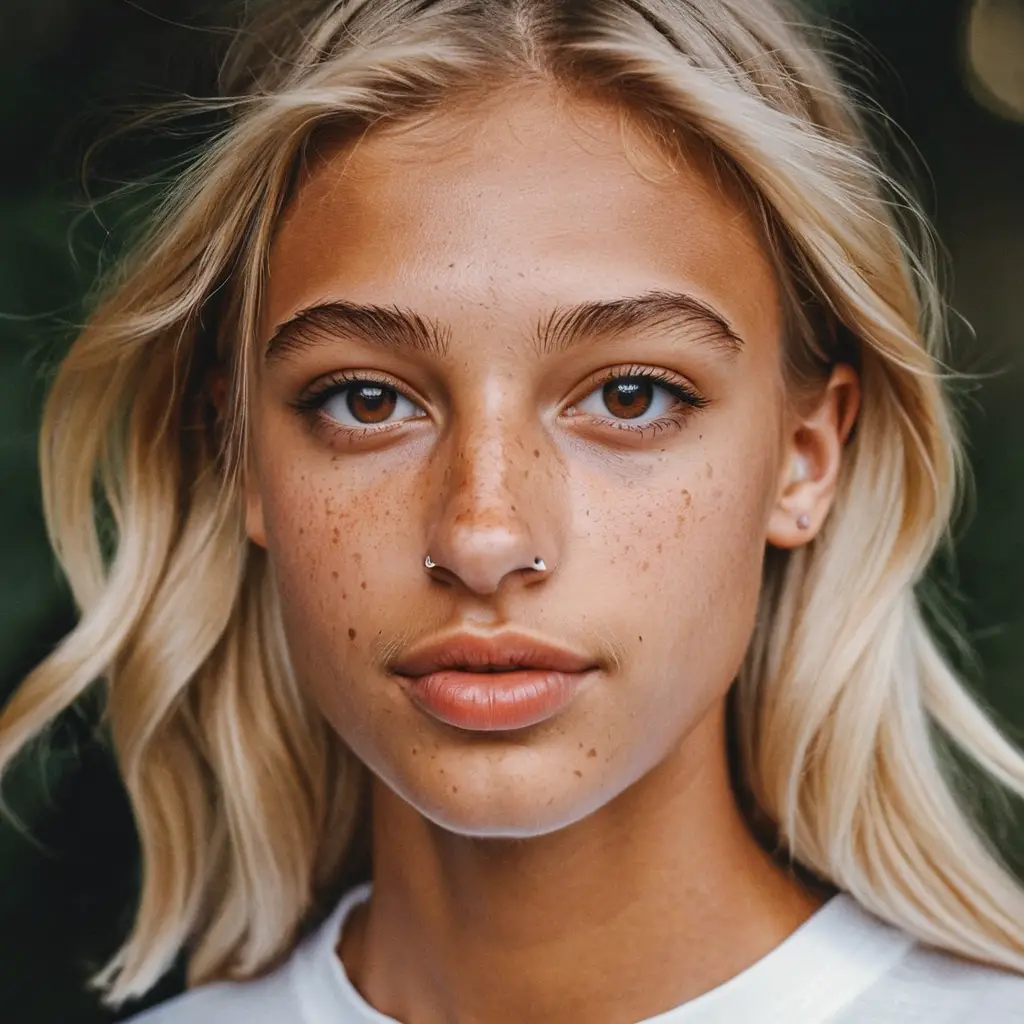 A Young Woman With Blonde Hair, Freckles, and Distinctive Features