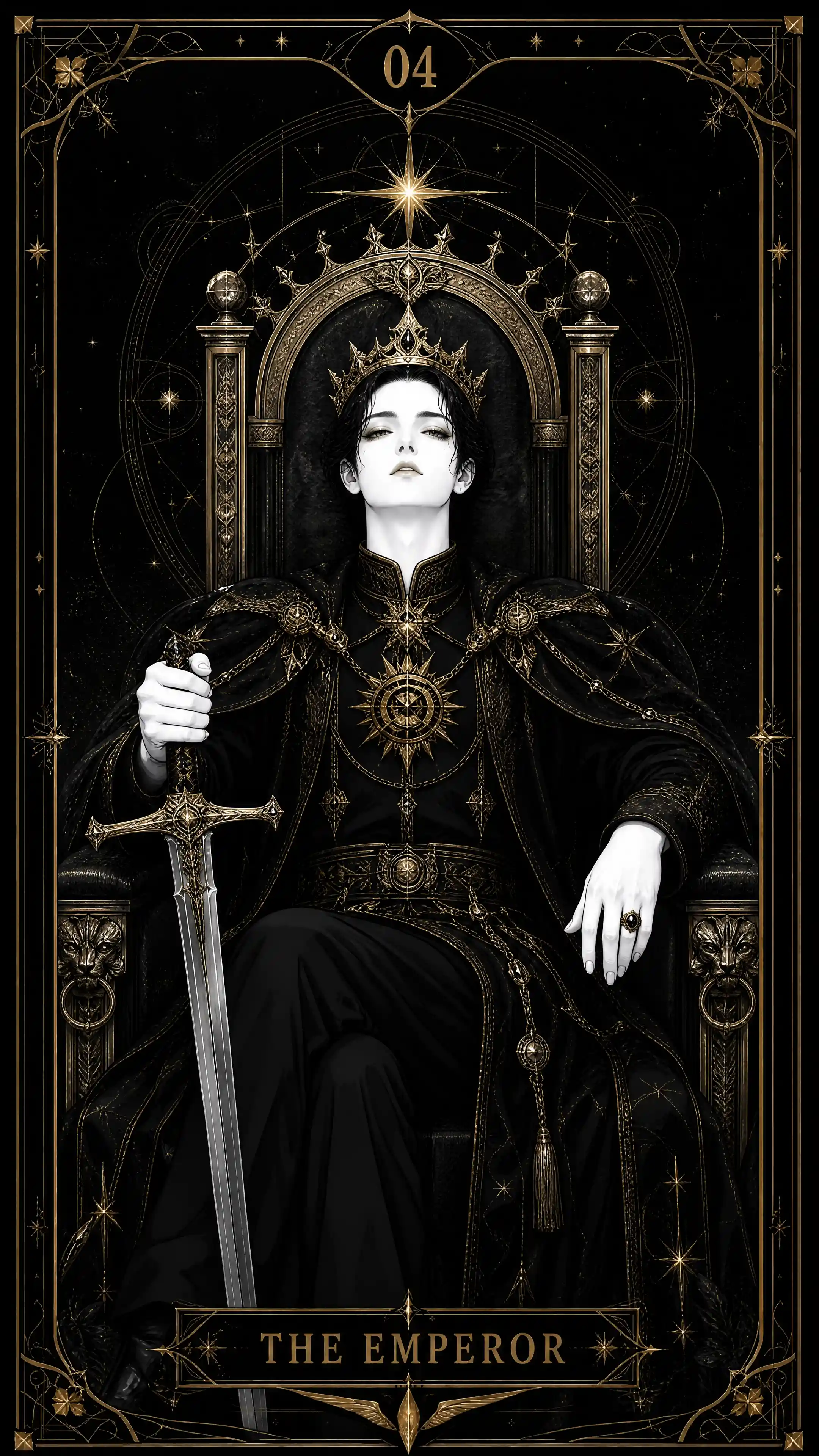 Die Tarotkarte „Der Kaiser“ verbindet monochrome Bildwelten mit goldenen Details