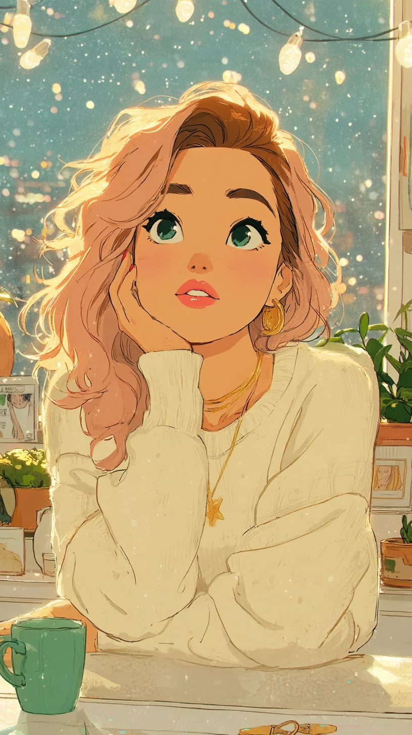 Fille anime en pull douillet dans un intérieur chaleureux