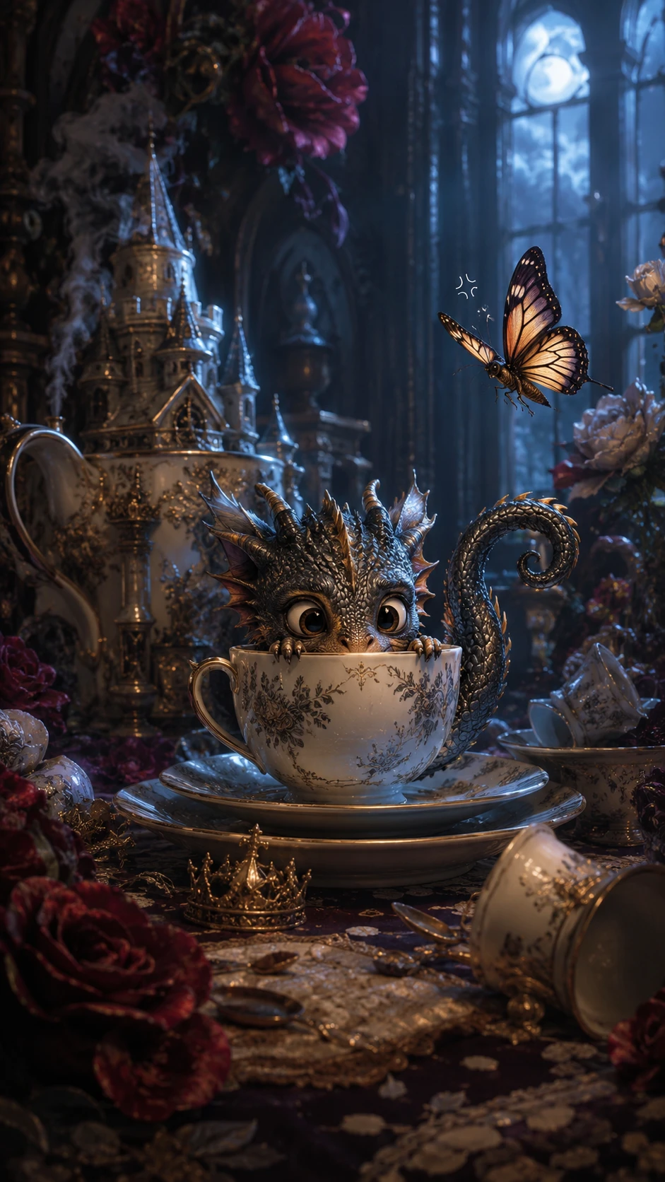 Um dragão ancestral se esconde dentro de uma minúscula xícara de porcelana