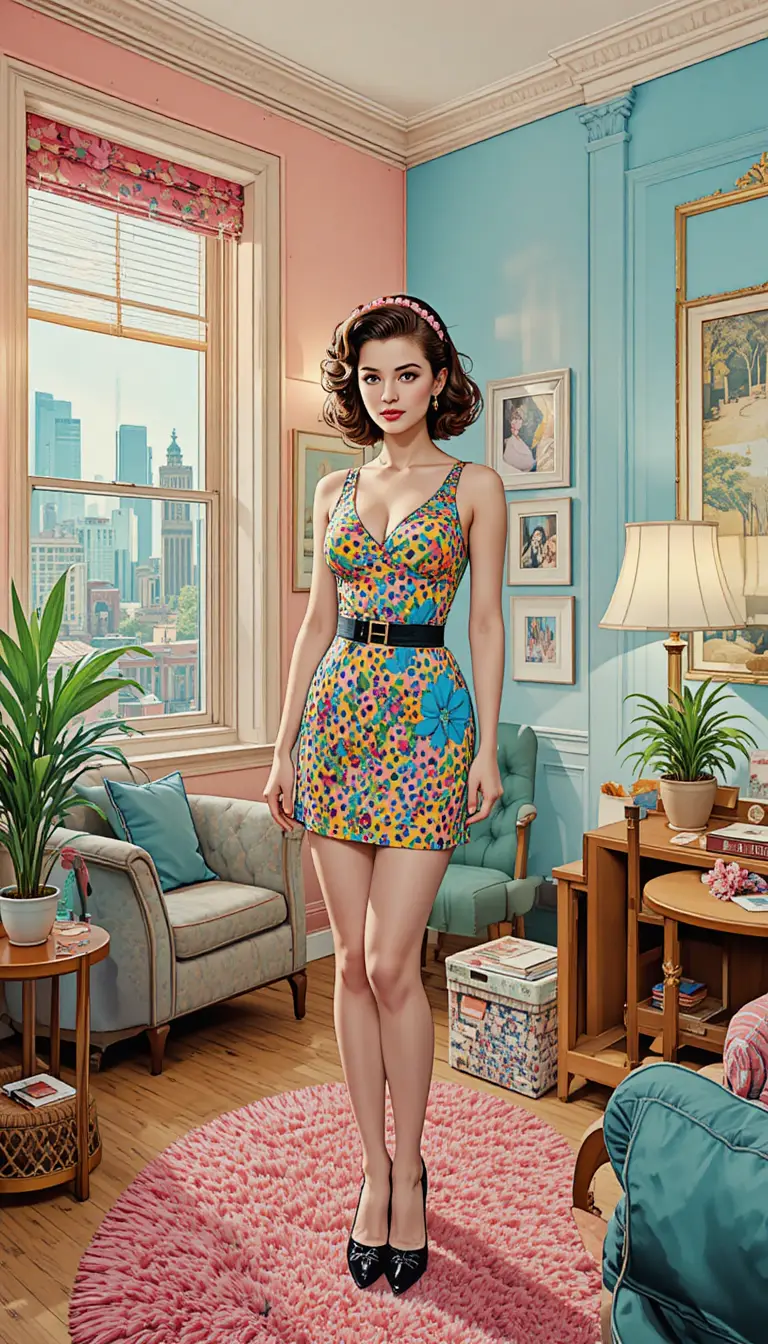 Uma mulher de estilo vintage em um apartamento urbano clássico com estilo americano