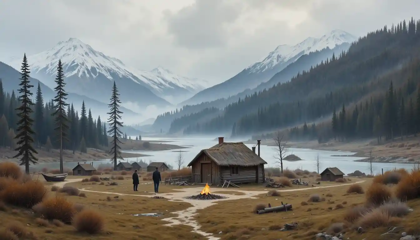 Um acampamento na floresta siberiana com abrigos redondos de tecido