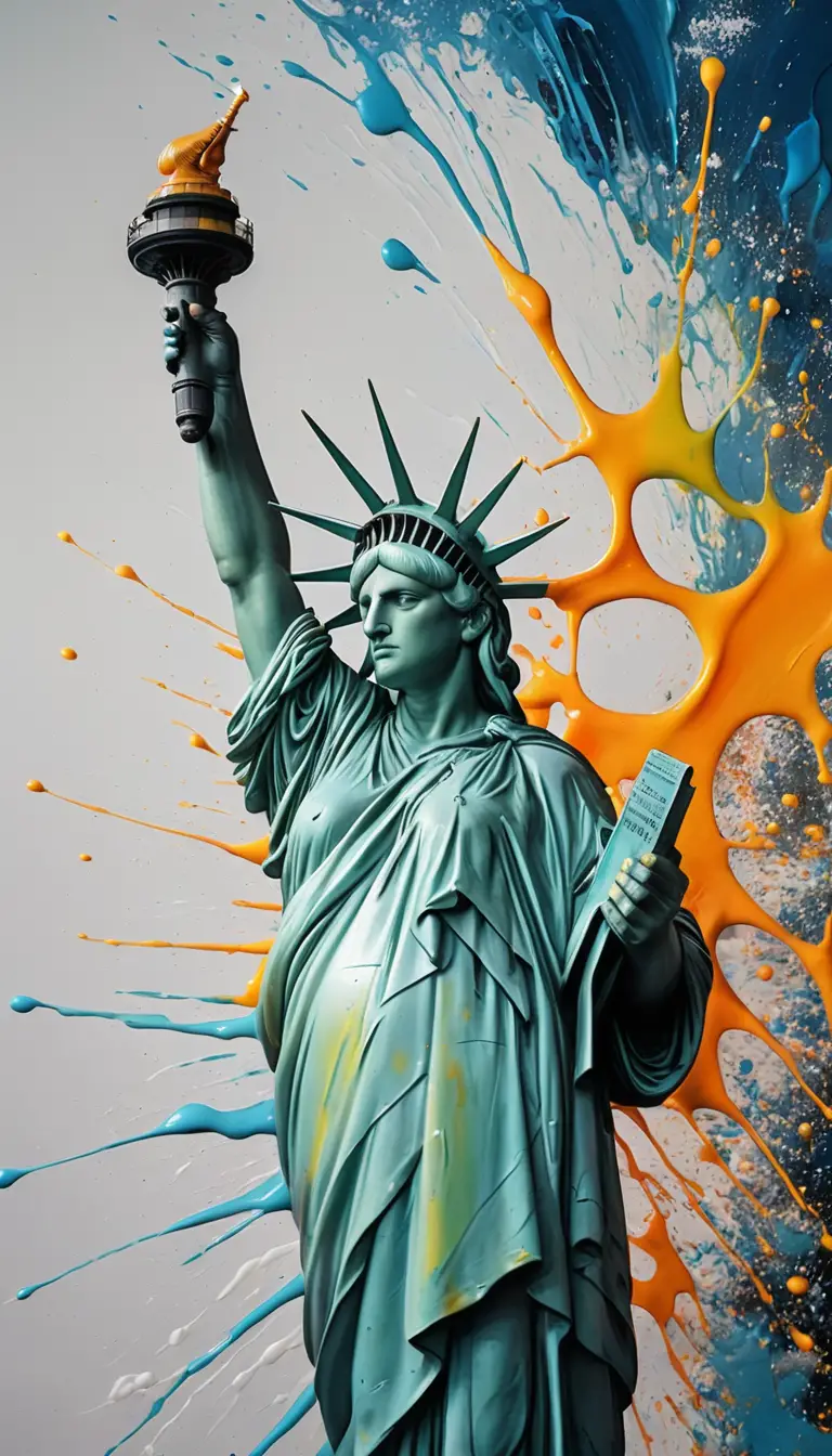 La Estatua de la Libertad se alza en un mar de reflejos pintados