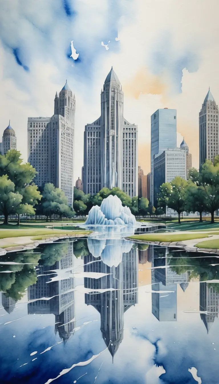Ein Aquarell von Detroit in einer Stadtansicht