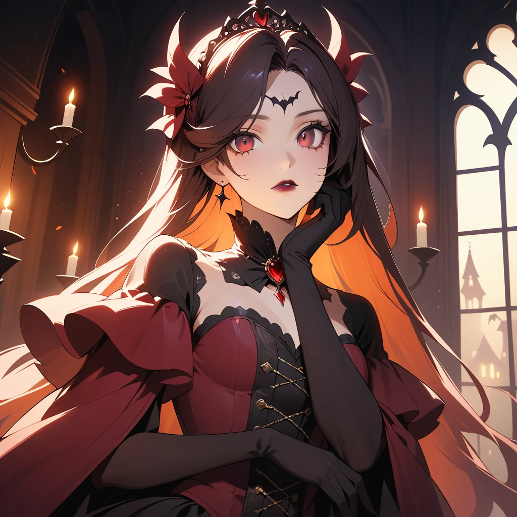 A Vampire Queen With Burgundy Lips in a Candlelit Victorian Manor