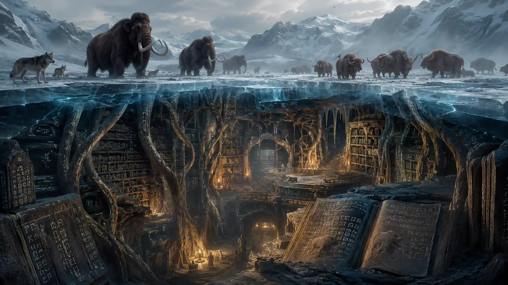 Mammoths and Ice Age Wildlife Roam a Vast Frozen Landscape