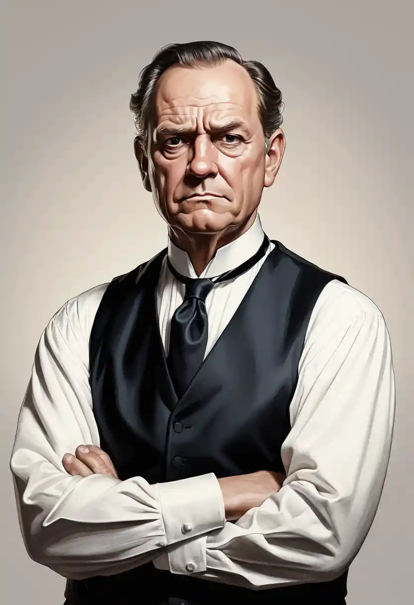A stern western judge stands with crossed arms against white
