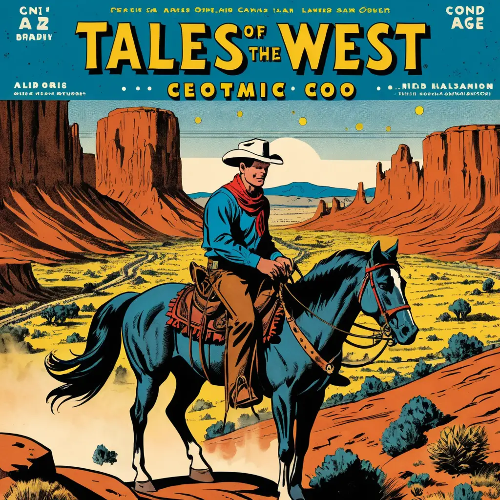 A cowboy watches a stagecoach travel along a dry western trail