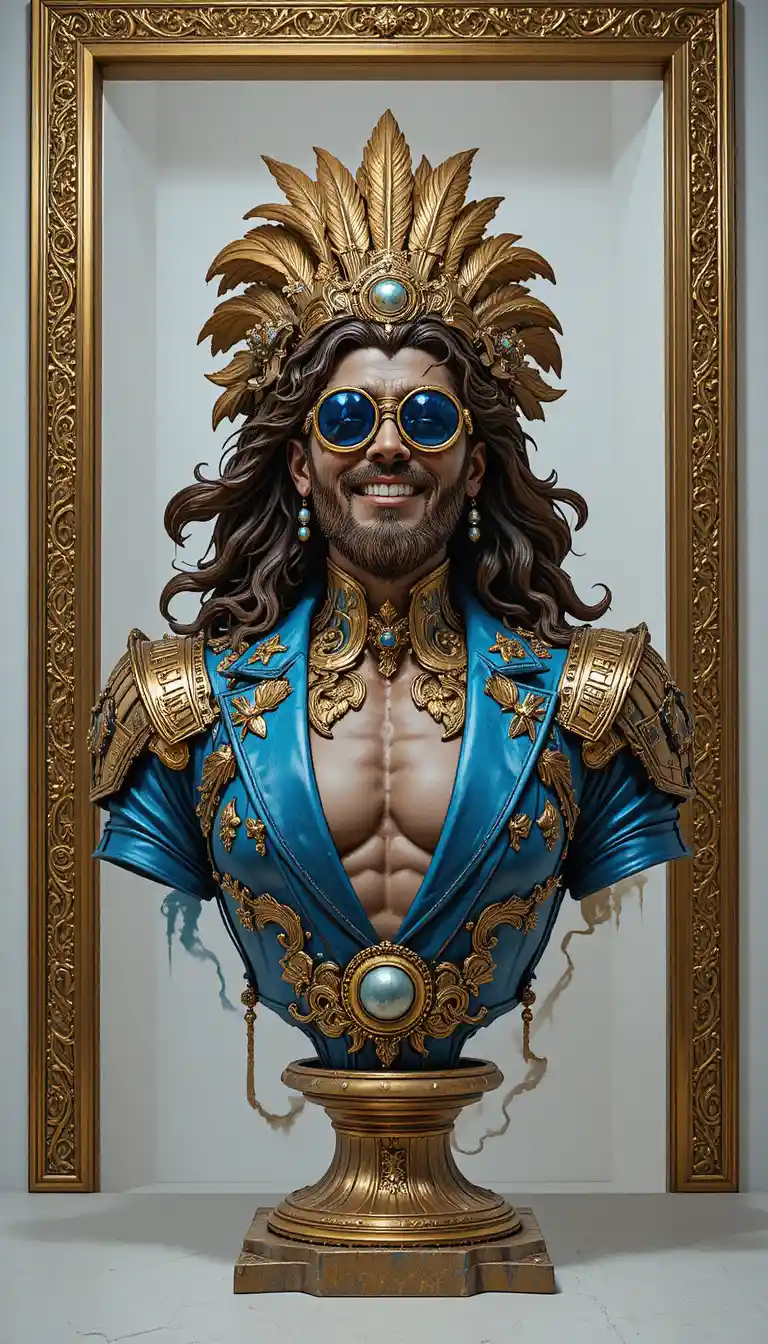 A Gilded Sculpted Bust Framed by Ornate Baroque Ornament