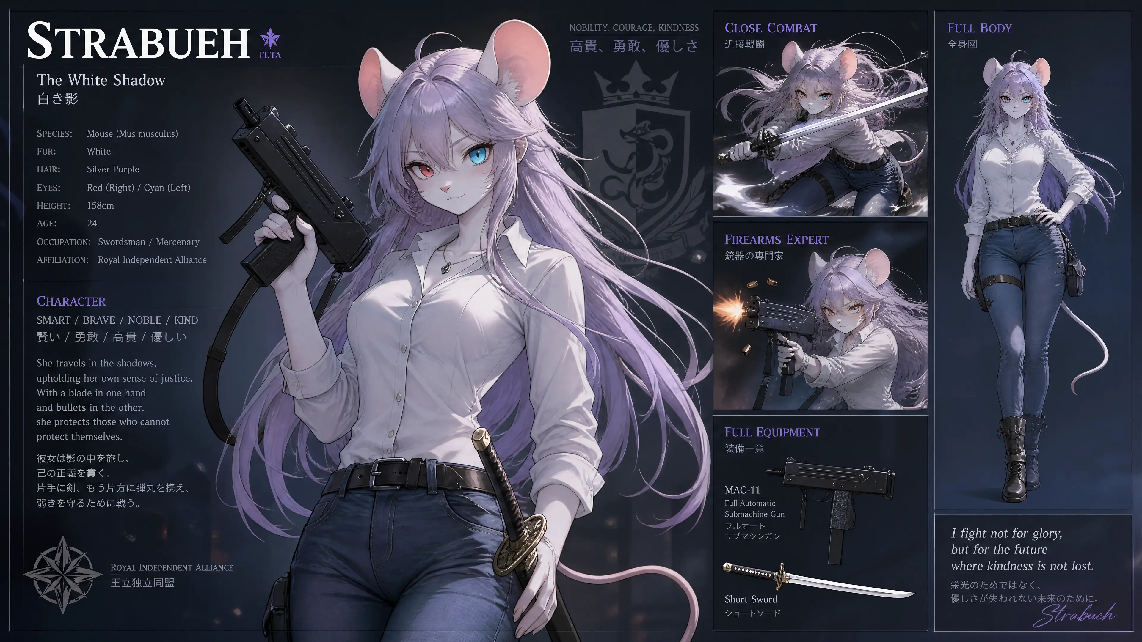 A White-Furred Mouse Woman With Long Silver-Purple Hair and Boots