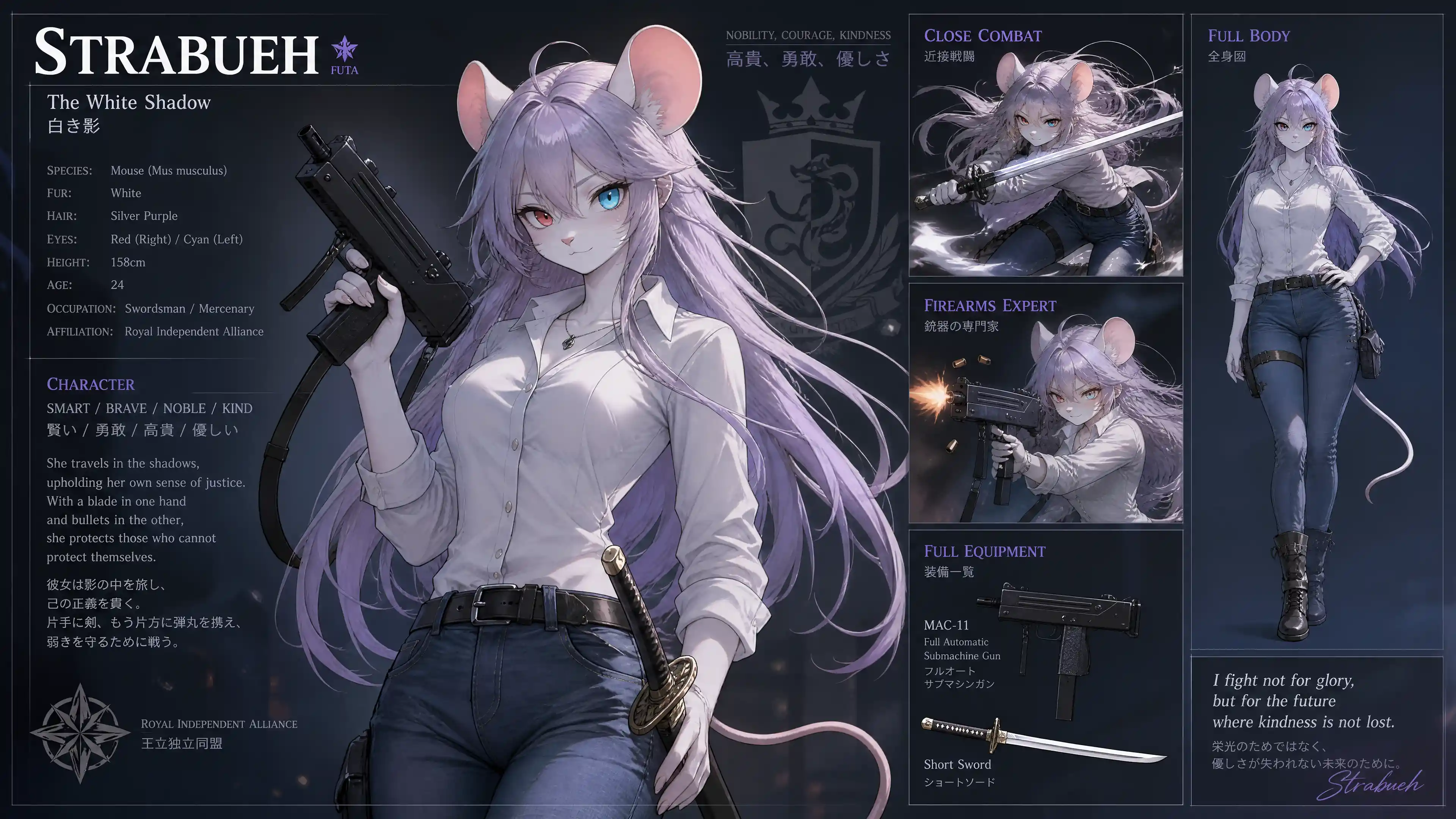 A White-Furred Mouse Woman With Long Silver-Purple Hair and Boots