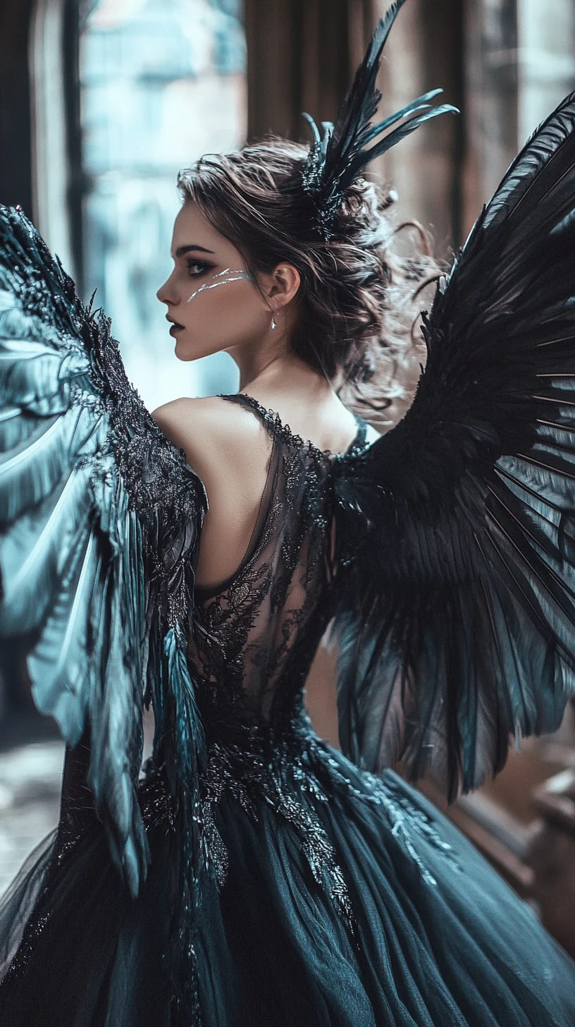 A Fallen Angel with Obsidian Eyes and a Shadowy Translucent Aura