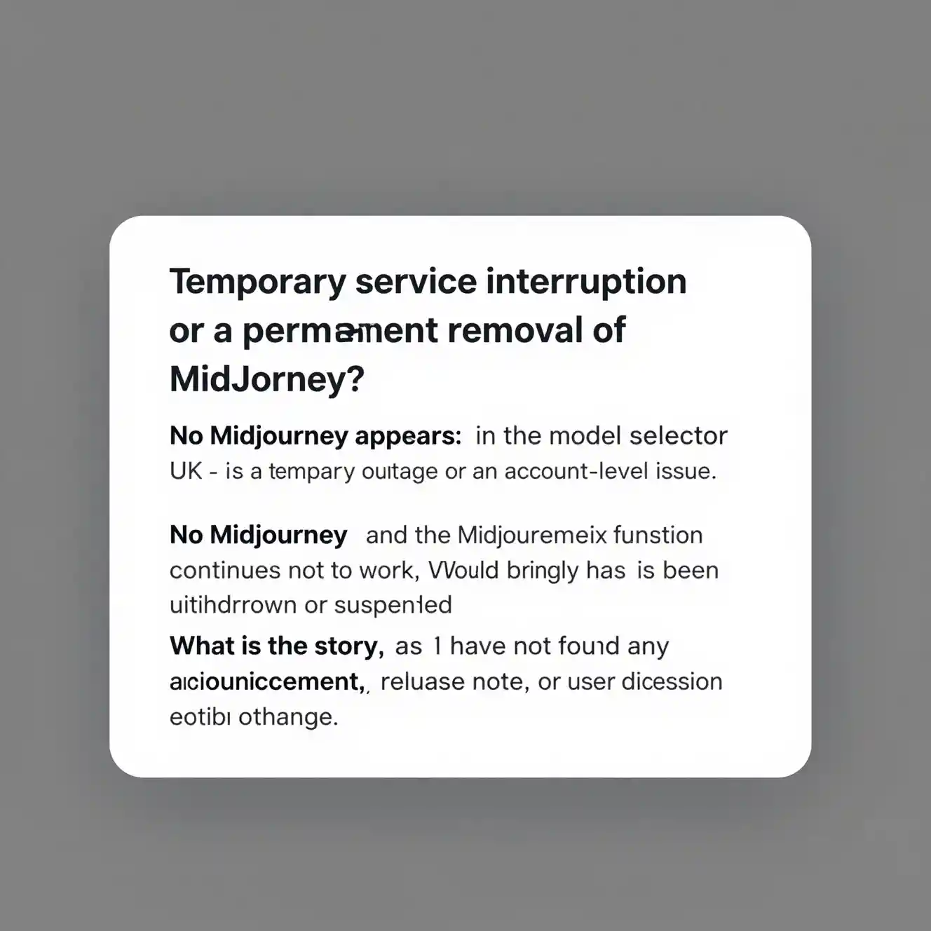 A user questions Midjourney’s absence from the model selector in the UK