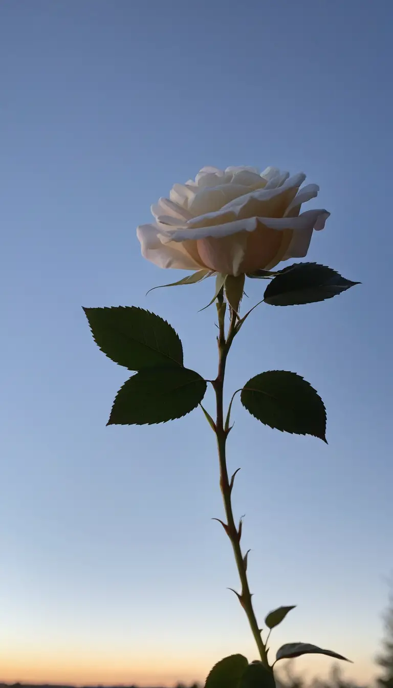 싱그러운 잎과 작고 구름 같은 꽃이 달린 장미 줄기