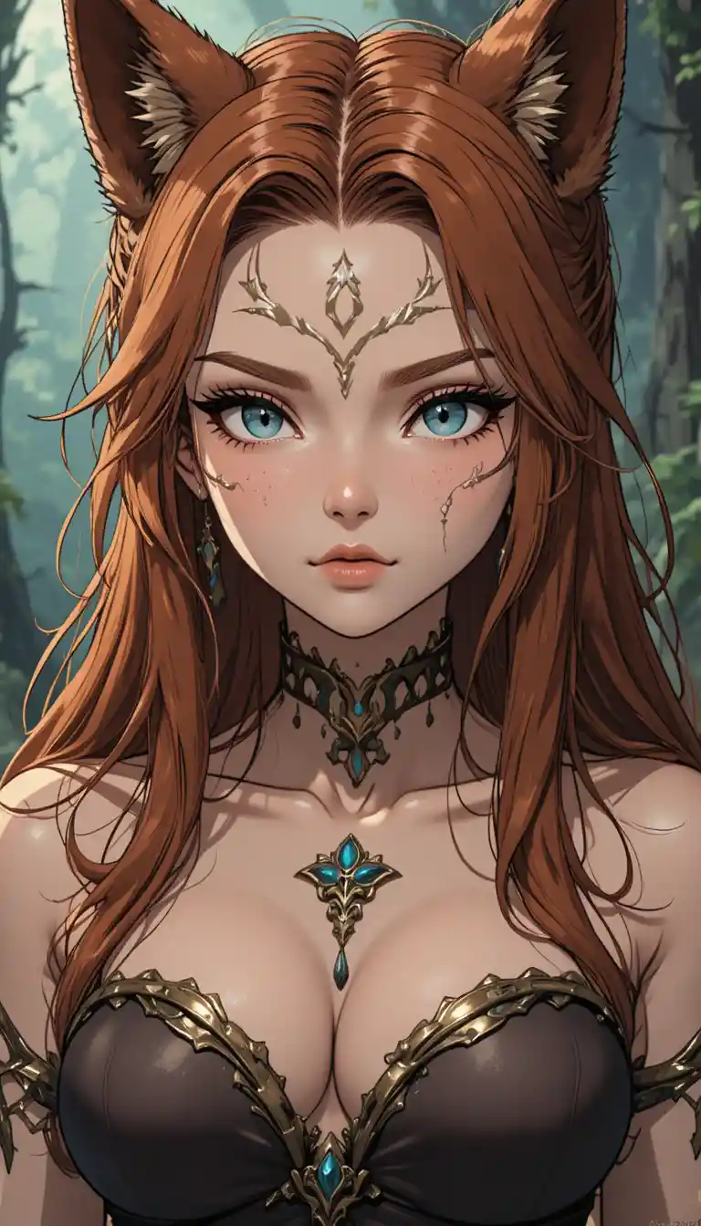 A 38-year-old xelor werewolf woman in an animated fantasy world