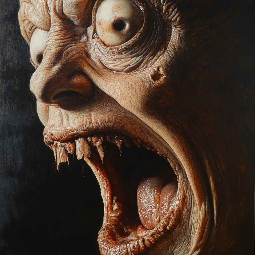 A Frightening Presence Approaches in an Airbrushed Oil Painting