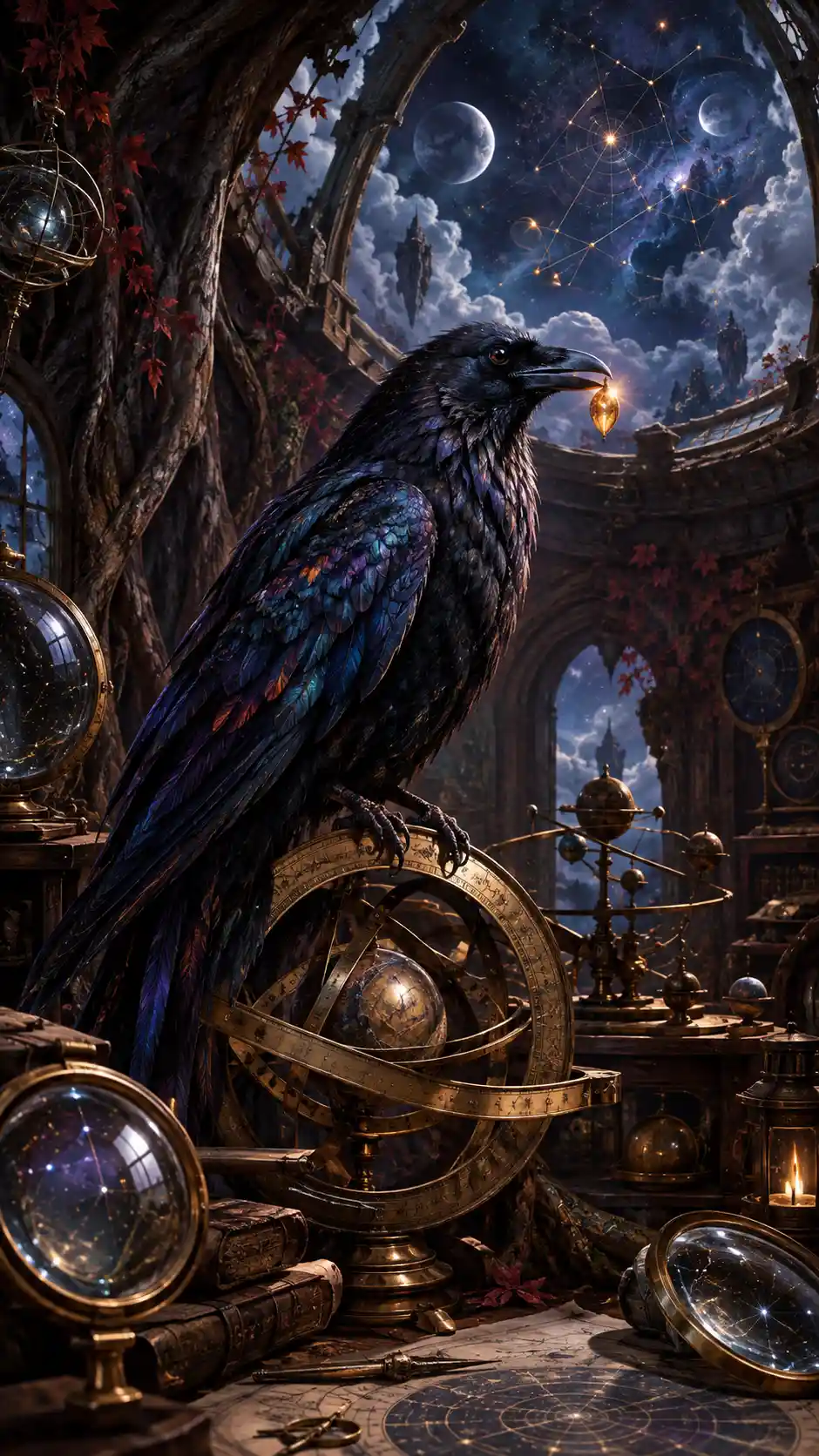 A Raven Perches on an Astronomical Instrument in a Forgotten Observatory