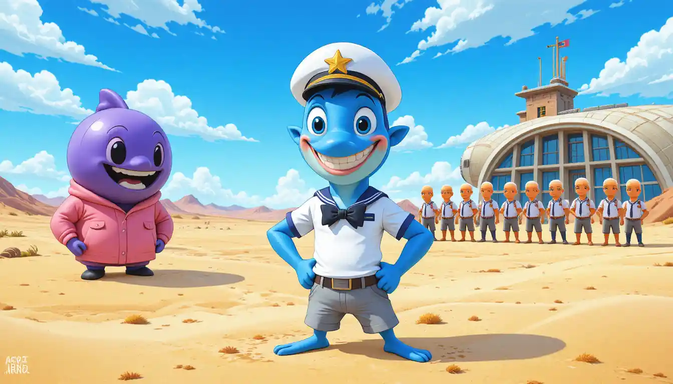 A Blue Dolphin Character Stands Confidently In A Sailor Hat