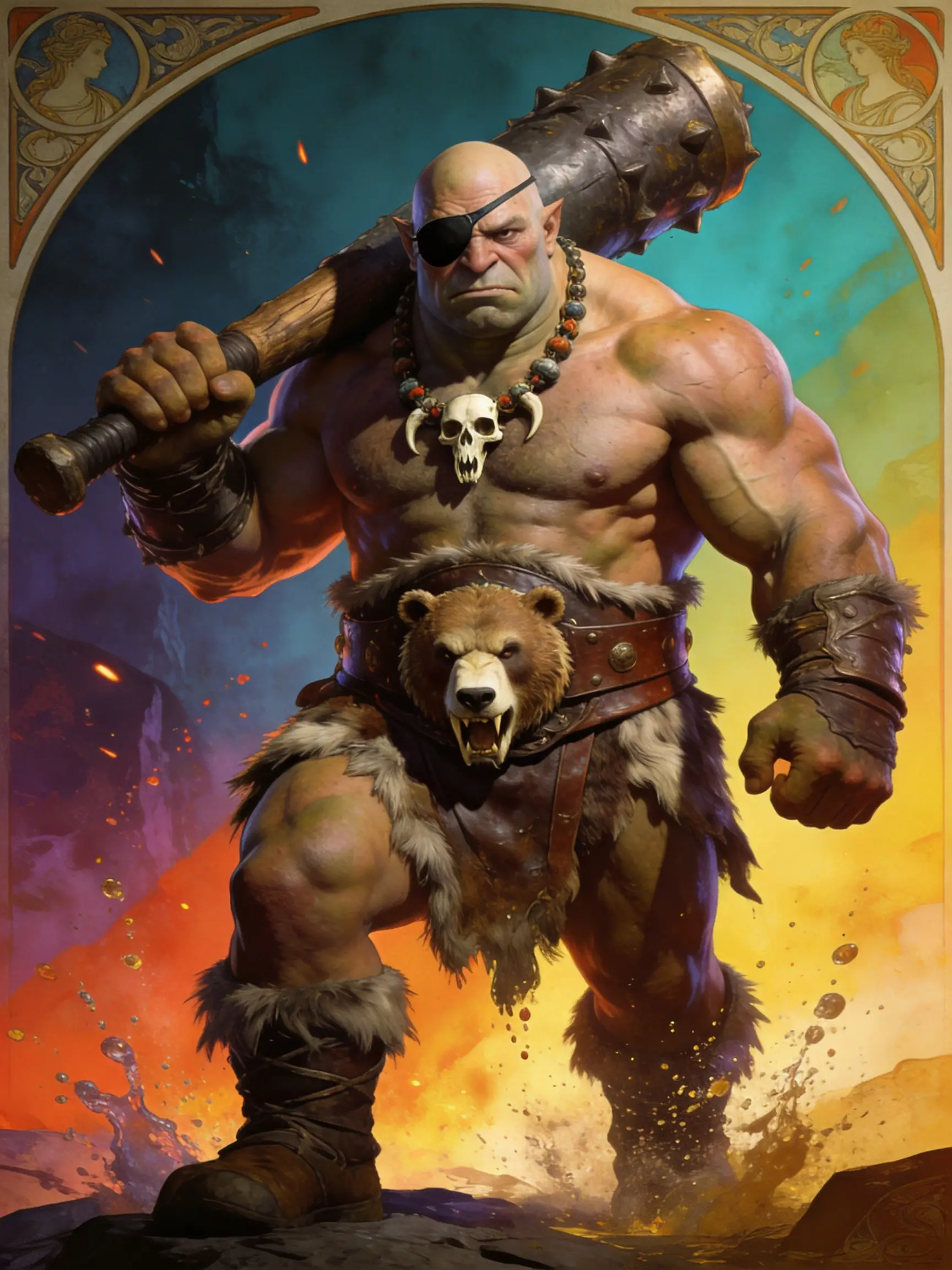 A muscular ogre carries a massive club in a full length view