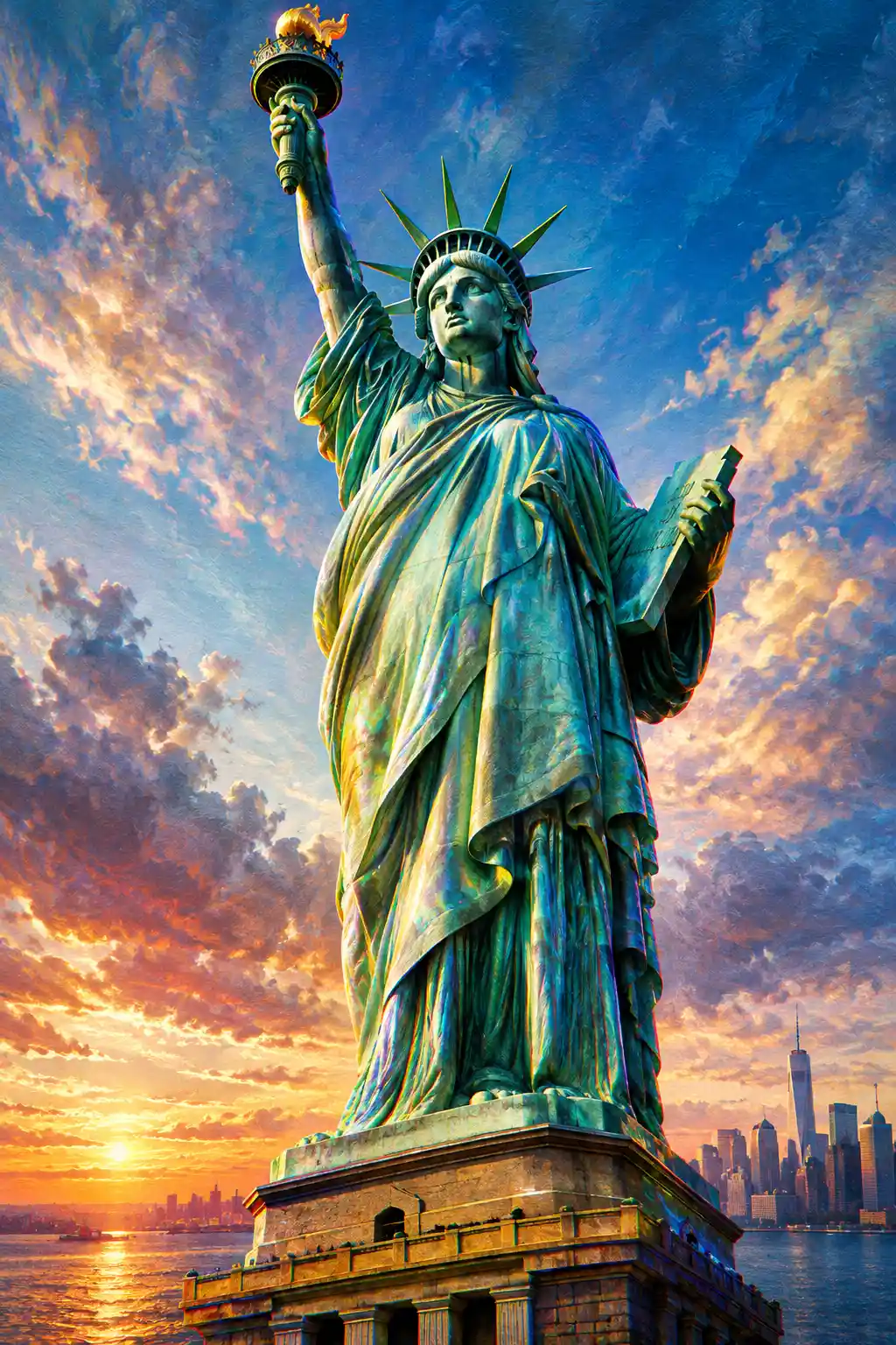 A full-length poster view of the Statue of Liberty