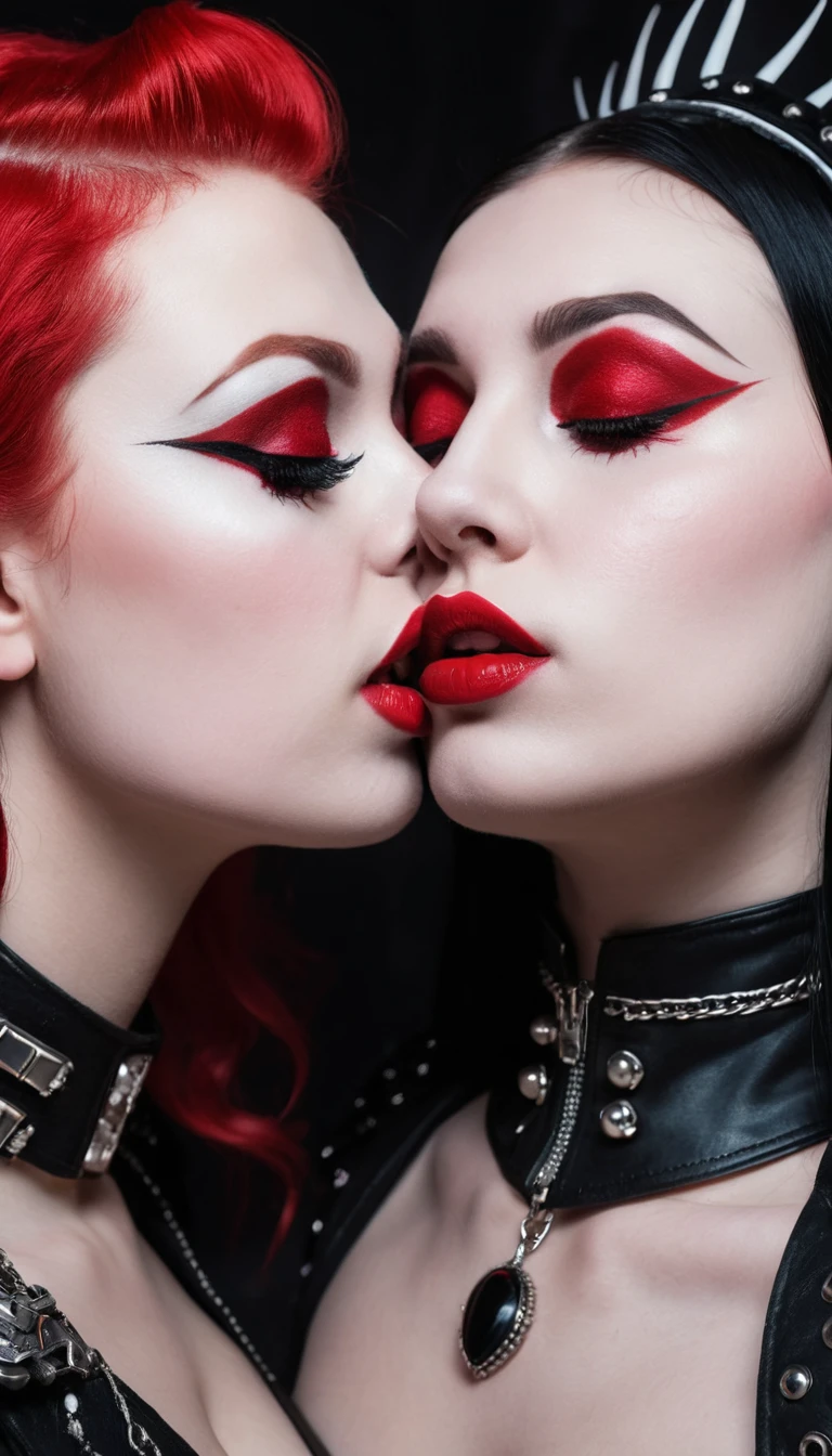 Ein Goth-Girl küsst ein schlafendes Punk-Girl auf die Wange