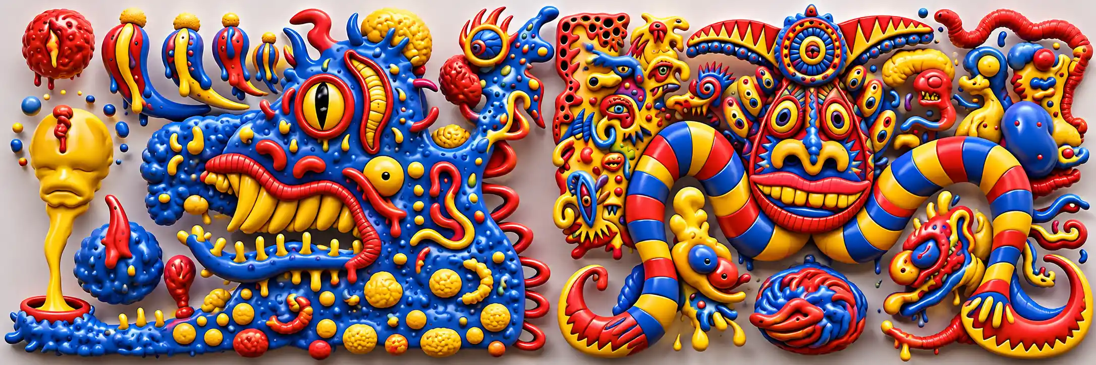 A three-dimensional rendering in a palette of primary colors
