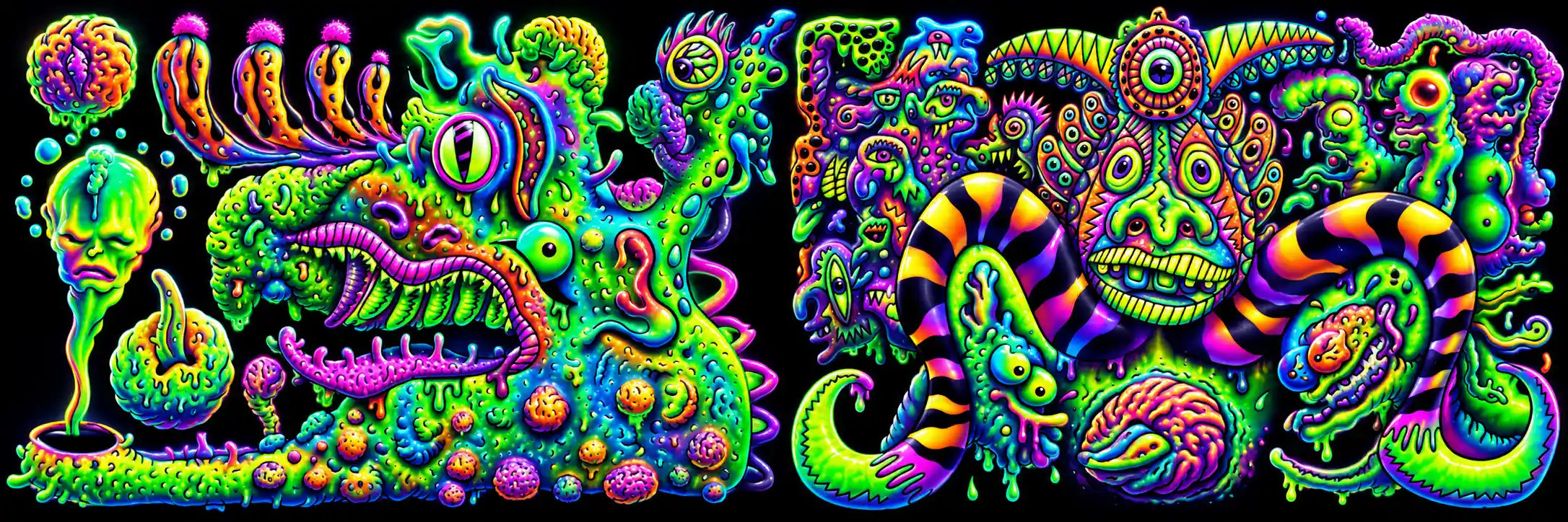 A Black Light Poster Presents Its Items With Dimensional Depth