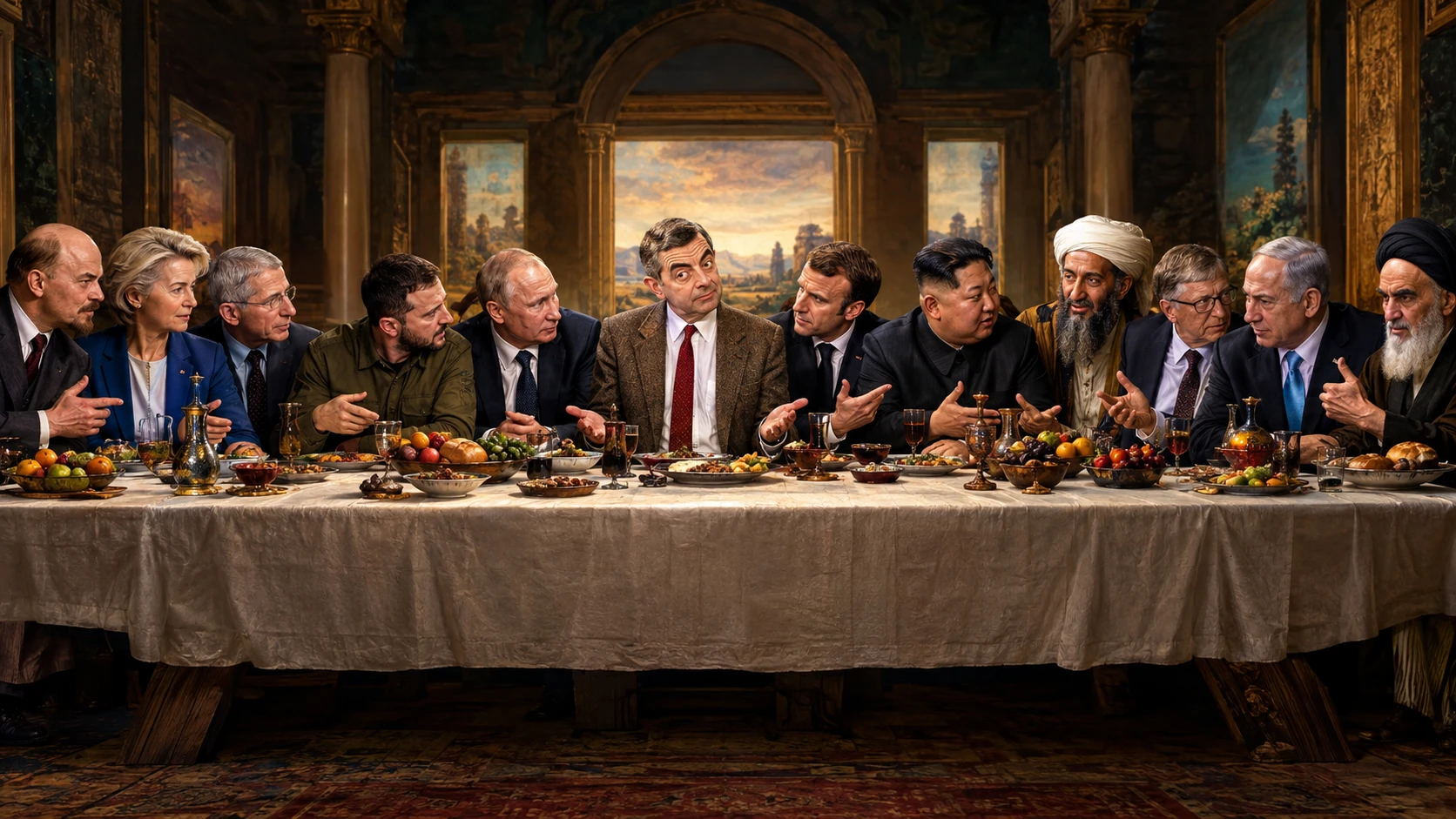 Rowan Atkinson Sits at the Center of a Surreal Last Supper