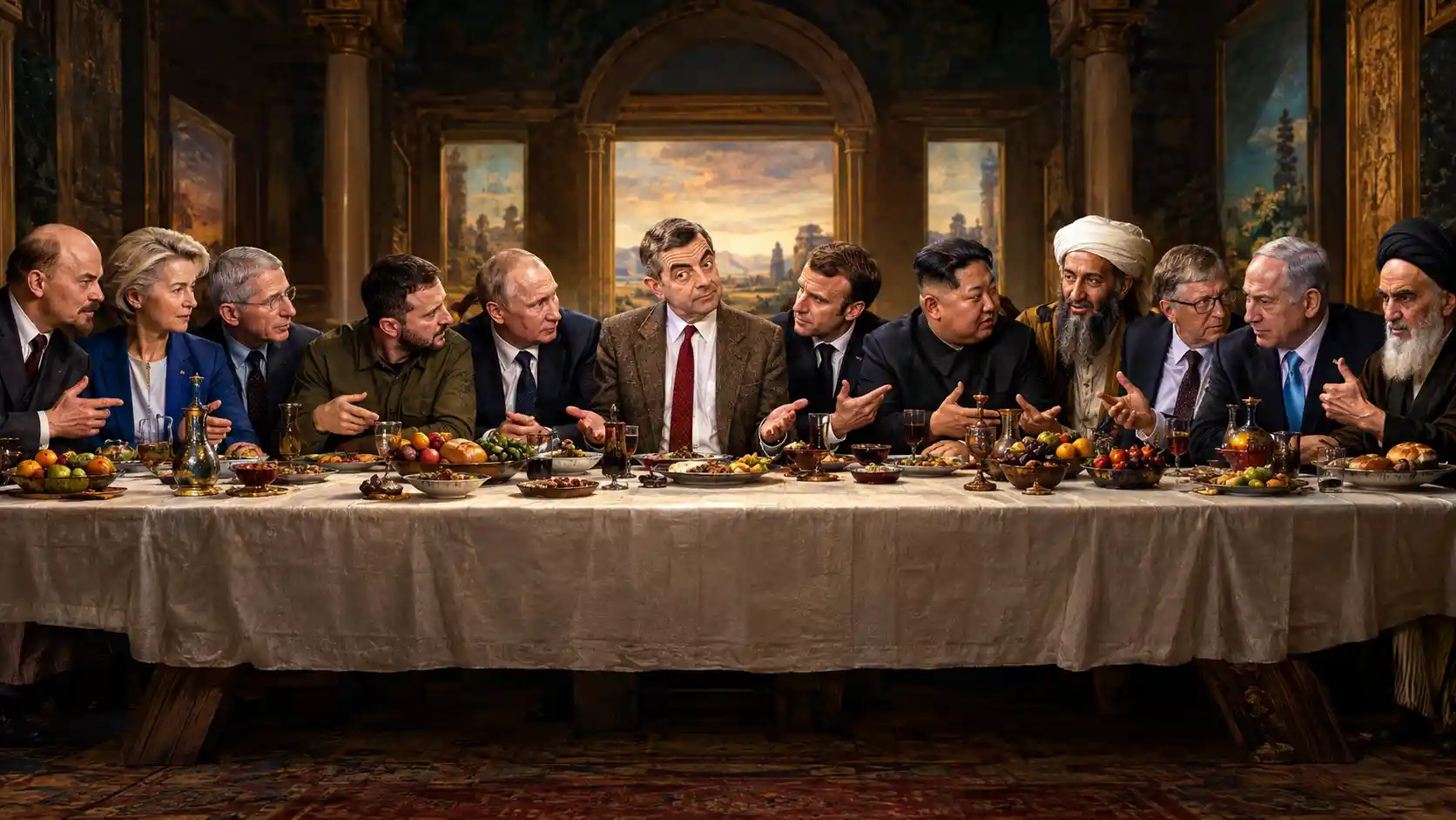 Rowan Atkinson Sits at the Center of a Surreal Last Supper