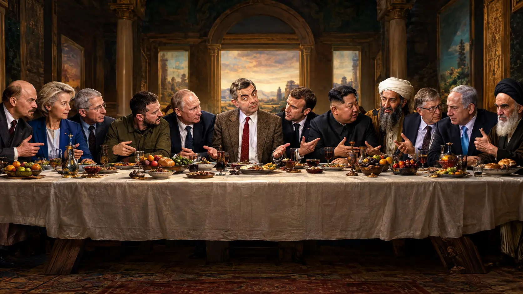 Rowan Atkinson Sits at the Center of a Surreal Last Supper