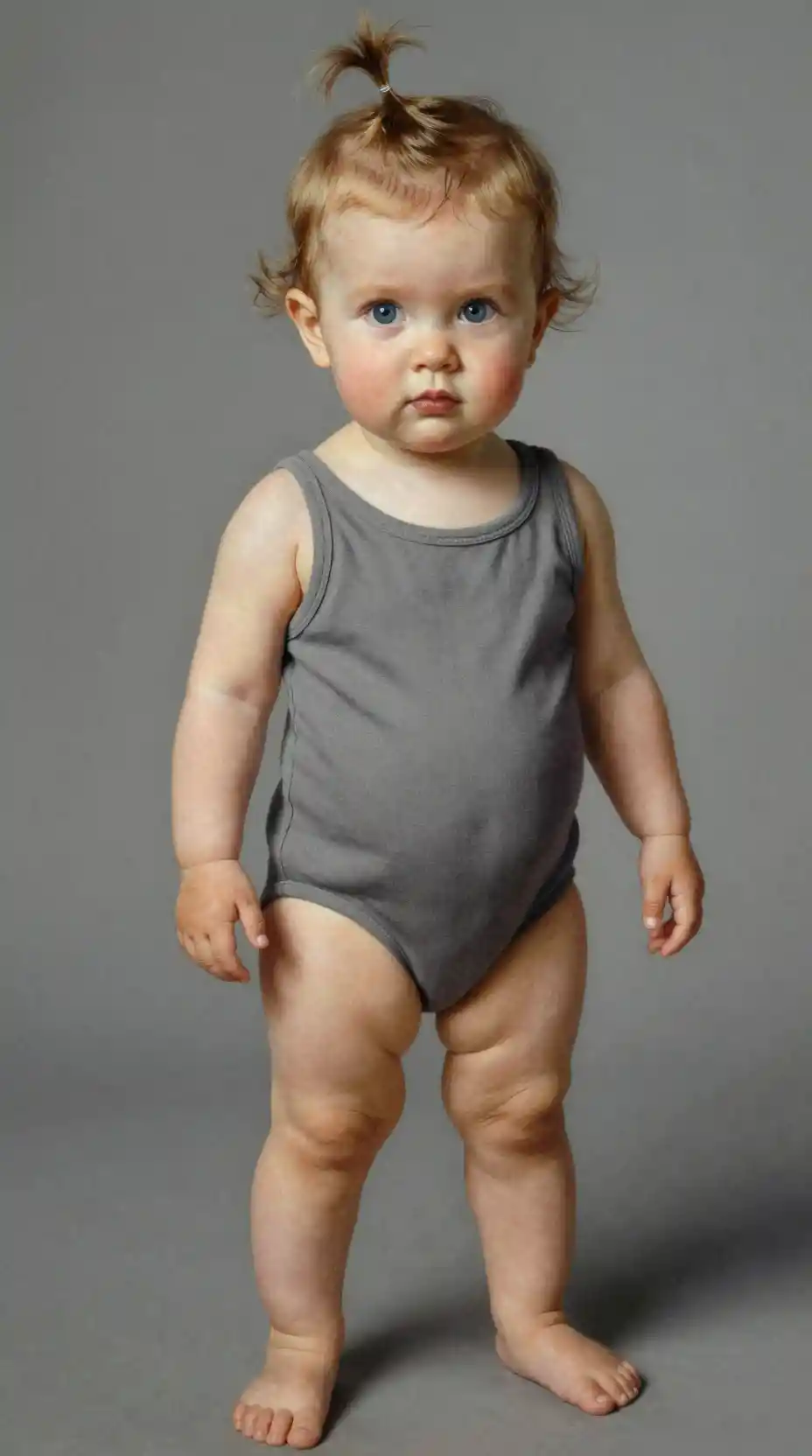 A photorealistic full-body portrait of a baby girl