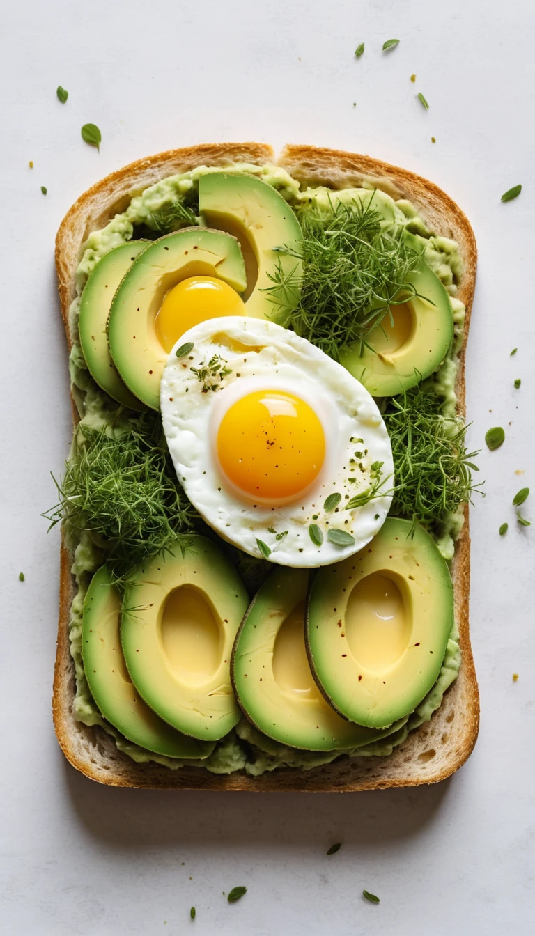 Avocado-Toast wird zu einer winzigen surrealen Landschaft mit Hügeln, Schafen und Sonne