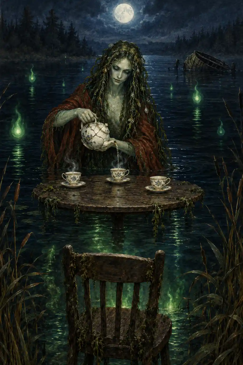 溺亡的女巫在寂靜的午夜湖畔倒茶