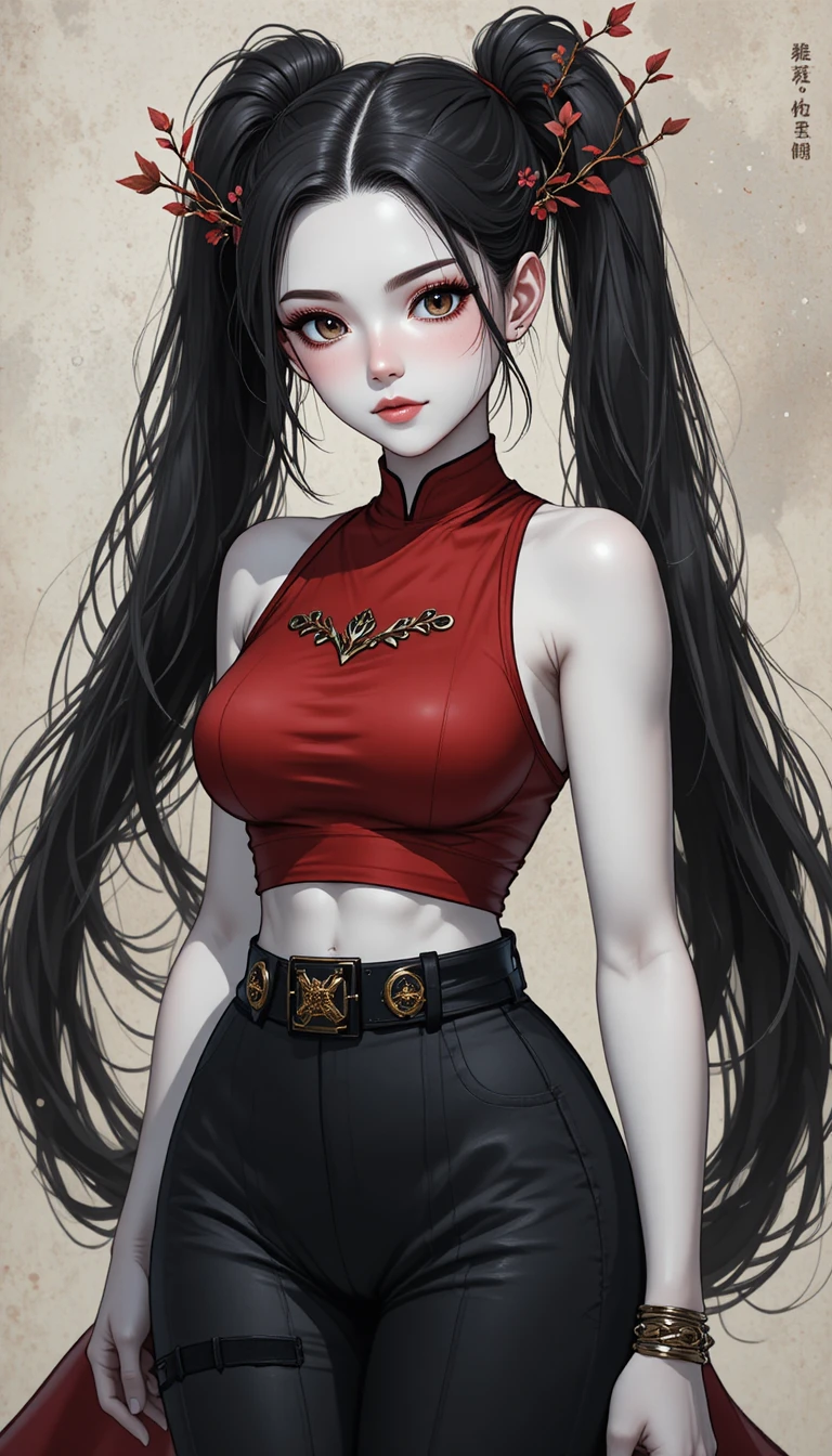 パンダ耳とふわふわのしっぽを持つアニメ風の女性