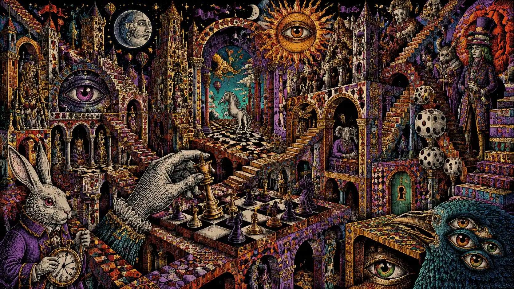 Surreal fantasy architecture twists through a maze of optical illusions