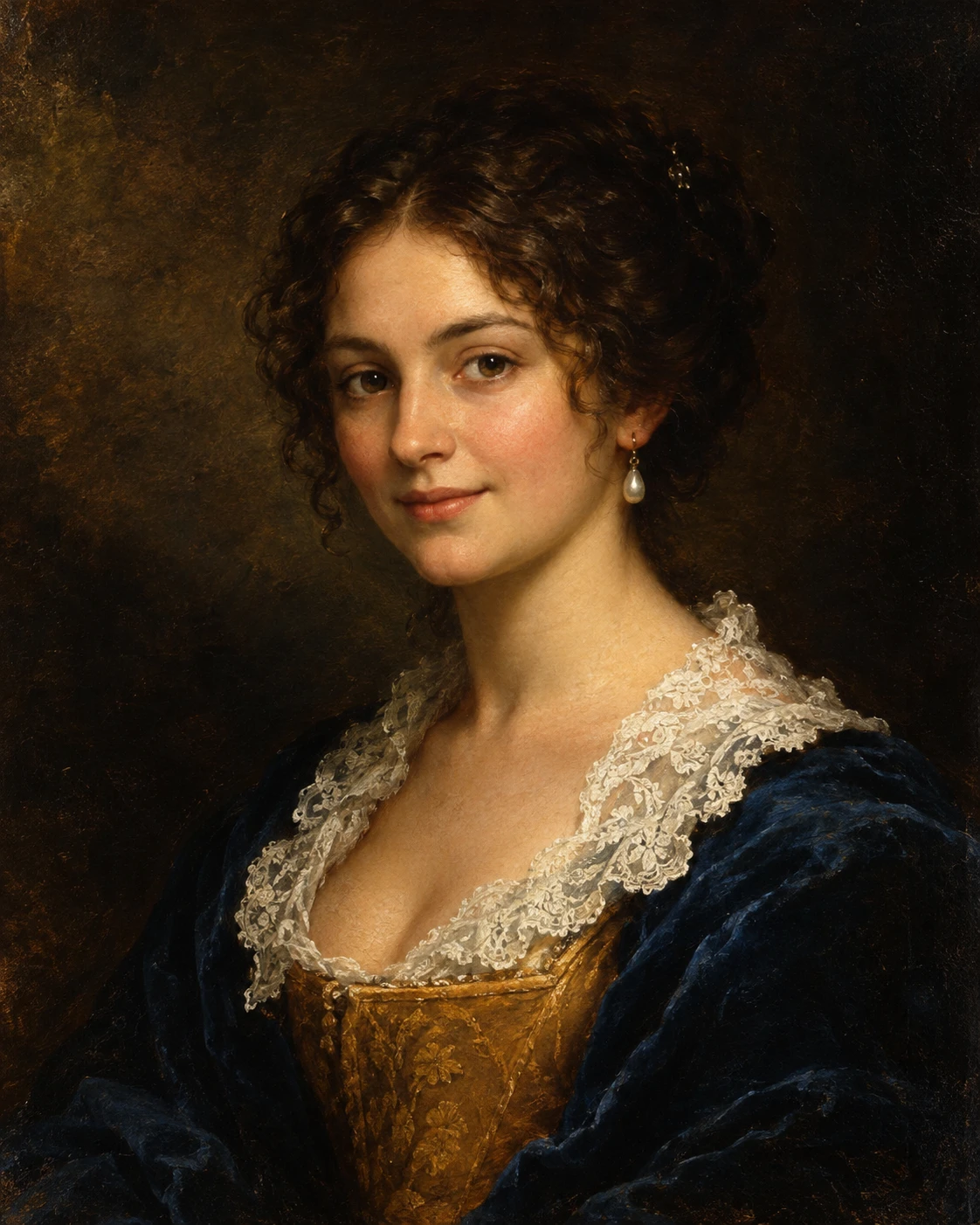 Baroque portrait of a woman in lace and velvet