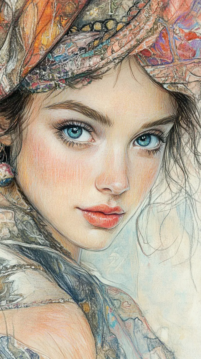 A whimsical portrait of a young woman in intricate fantasy attire