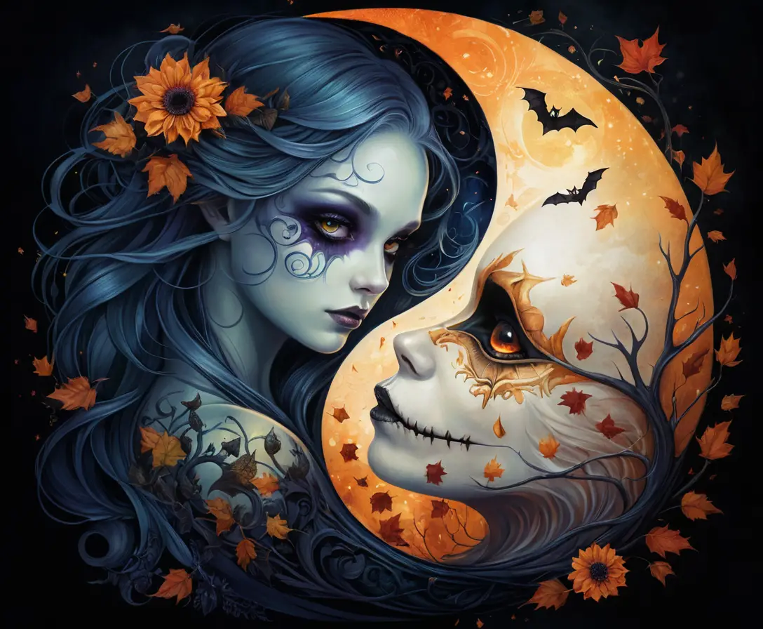 A Cute Halloween Yin Yang Design With Prismatic Texture