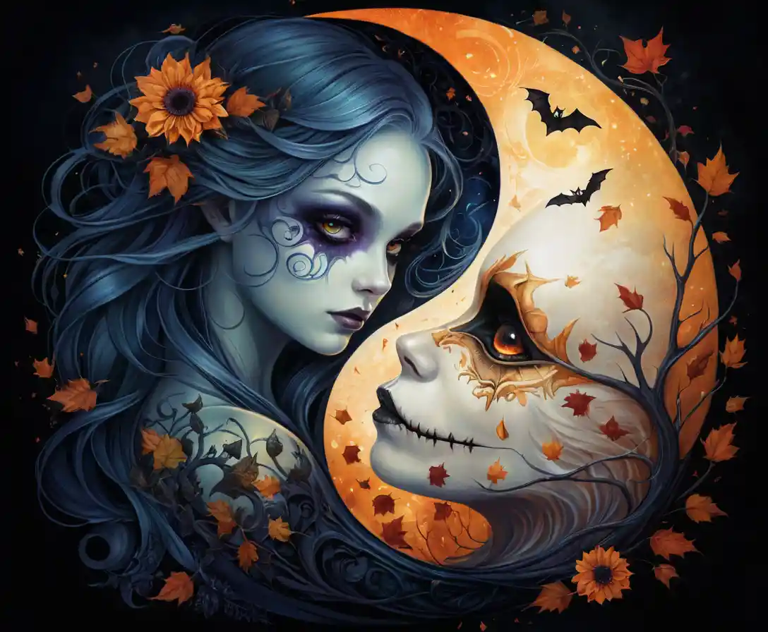 A Cute Halloween Yin Yang Design With Prismatic Texture