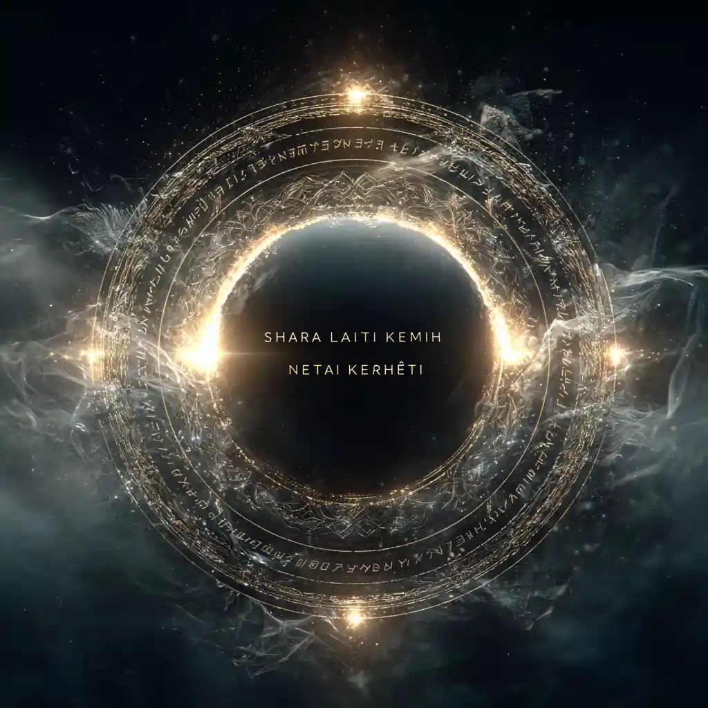 A luminous sigil floats within a deep black void