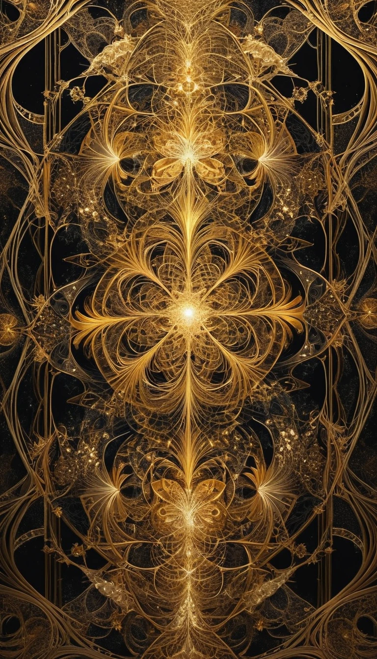 A golden fractal tapestry woven with flowing lines and intricate patterns