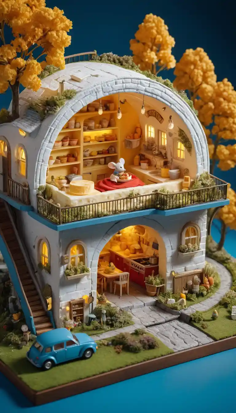 A cozy yellow kitchen sits neatly atop a serving tray