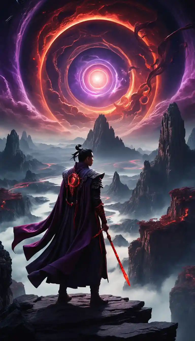 An ominous demon god shadow looms across the vast universe