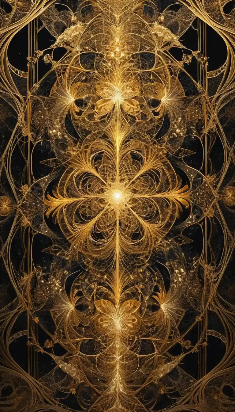 A golden fractal tapestry woven with flowing lines and intricate patterns