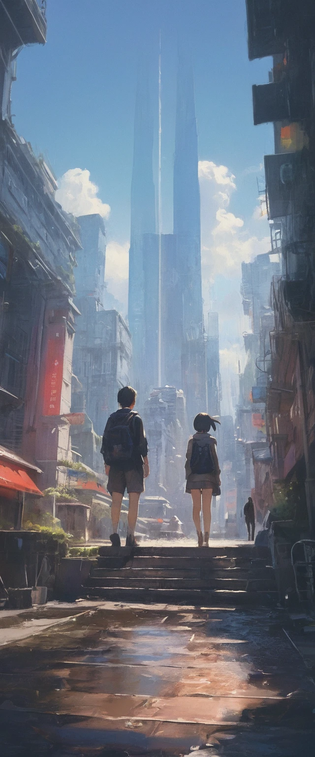 廣闊天際線映襯下，傾斜構圖的奇幻魔法動作場景