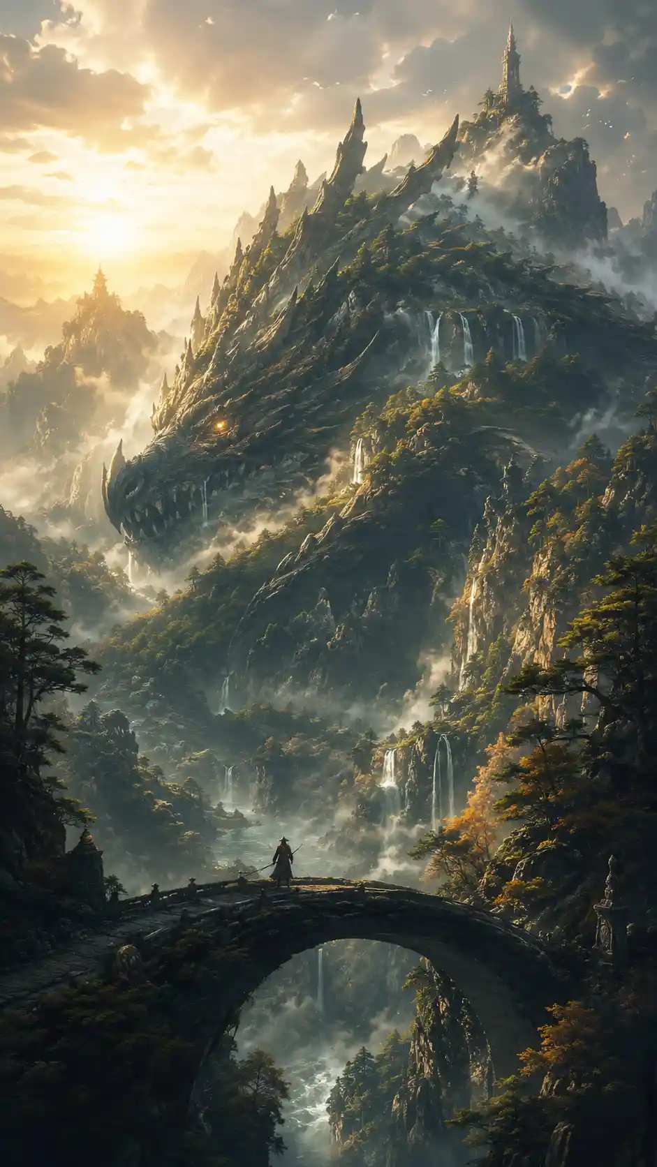 沉睡巨龍的身影浮現在遼闊的山巒景致之中