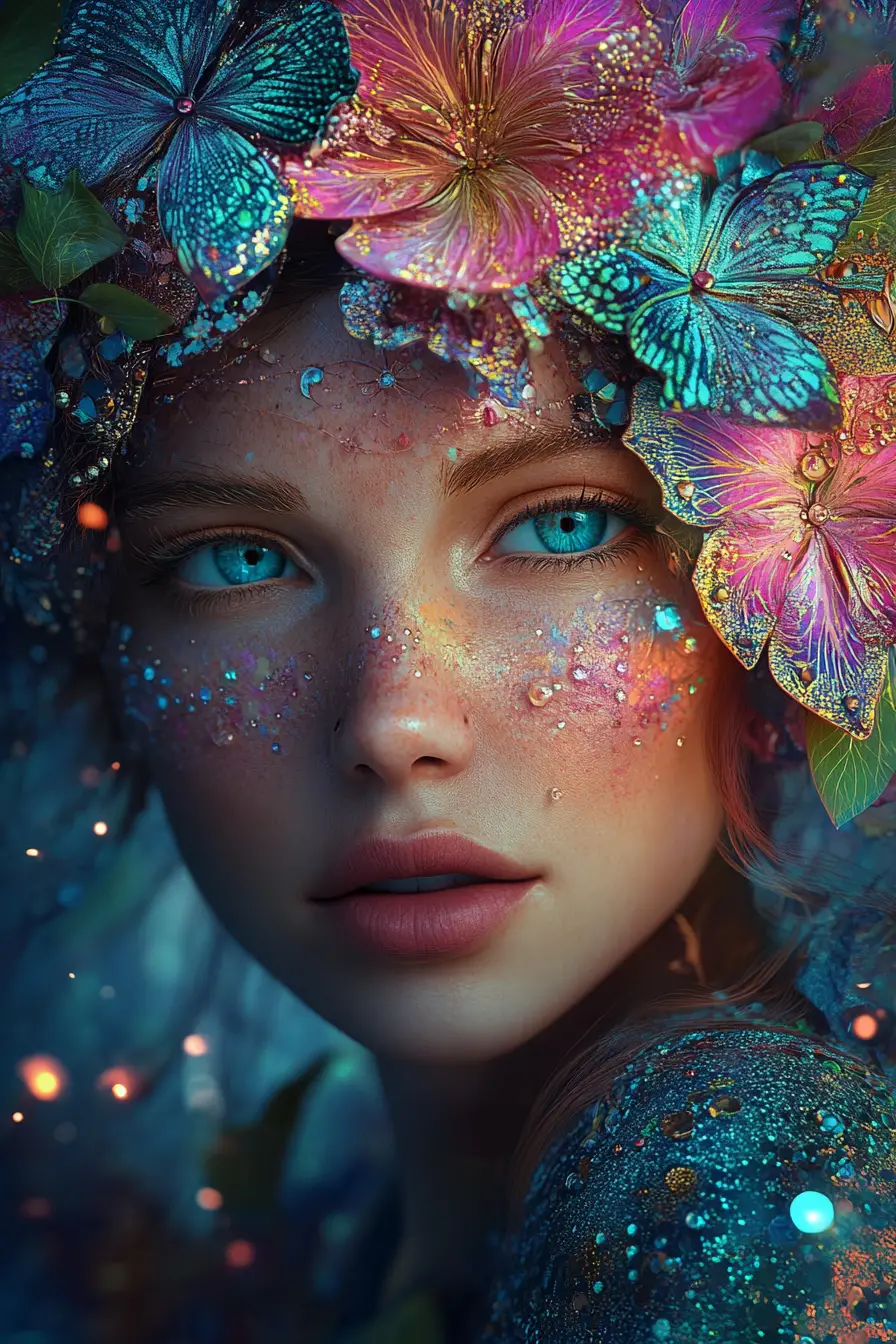 A mystical enchantress enters a fantastical realm in vibrant, flowing 3D art