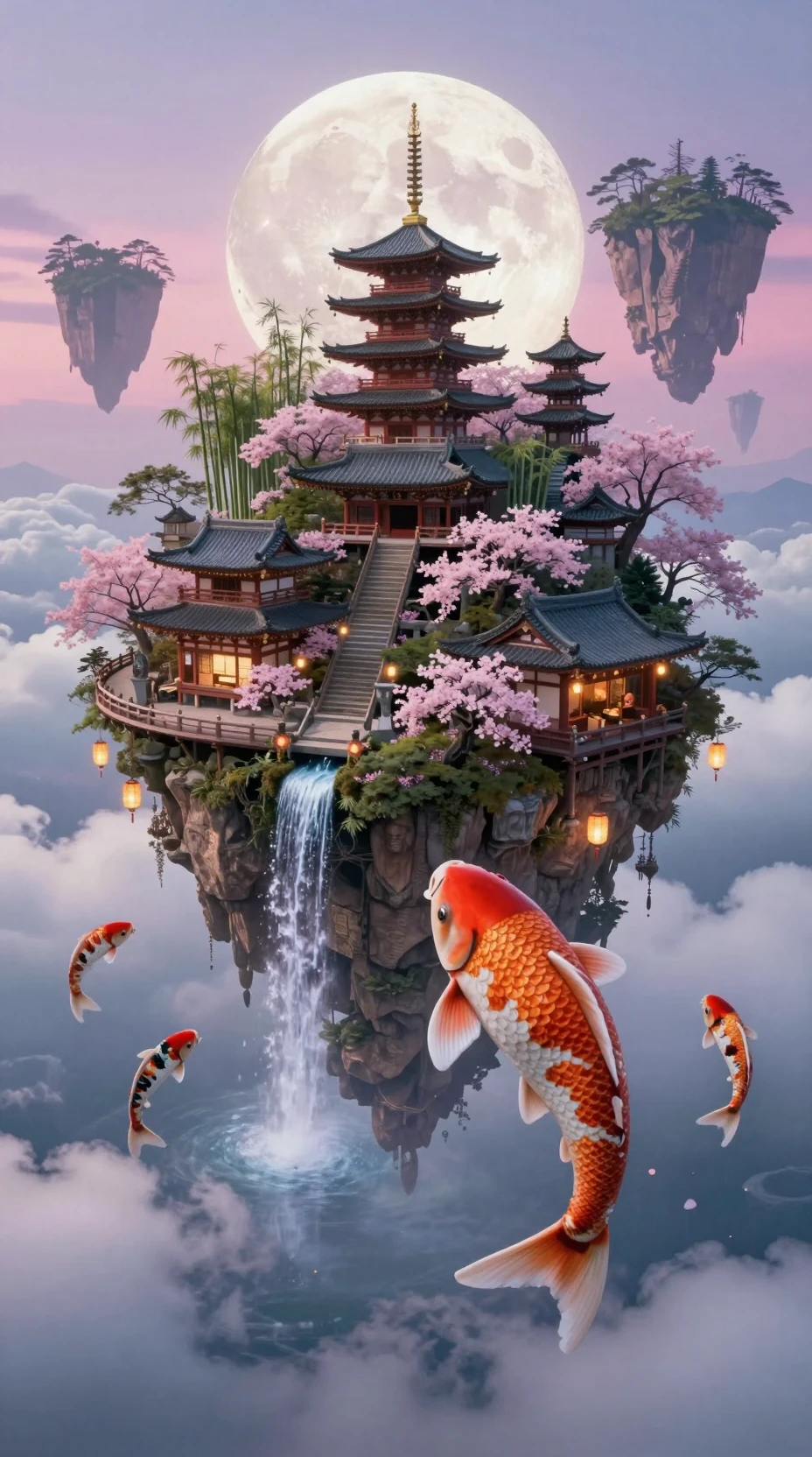 日本城市乘著巨型錦鯉遨遊雲海